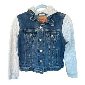Levis Trucker Jacket Youth Medium Button Up Hooded Sweatshirt Cotton